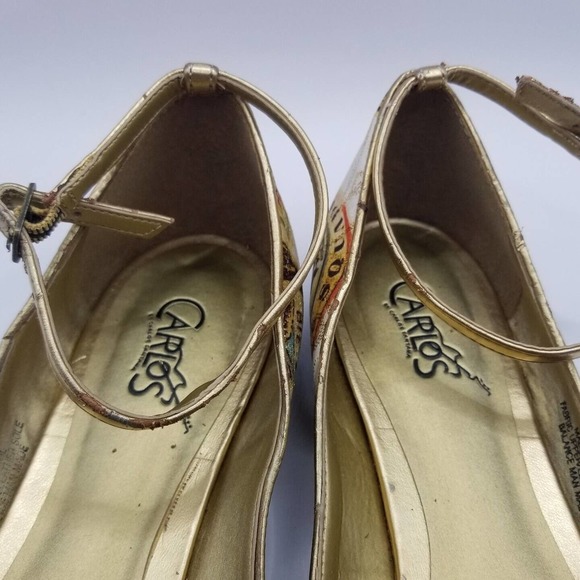 Carlos Santana Flirt Multicolor Gold Accent Peep Toe Ankle Strap Flats Size 6 - Picture 7 of 12